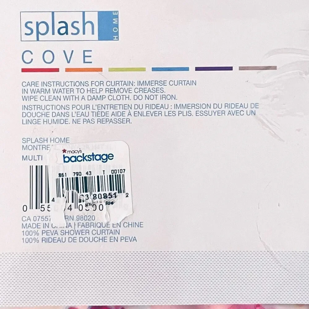 NWT Splash HOME Peva COVE White, Blue, Green, Red, Pink & Orange Shower Curtain